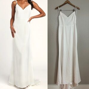 Adoring Promise Ivory Satin Lace V-Neck Mermaid Dress